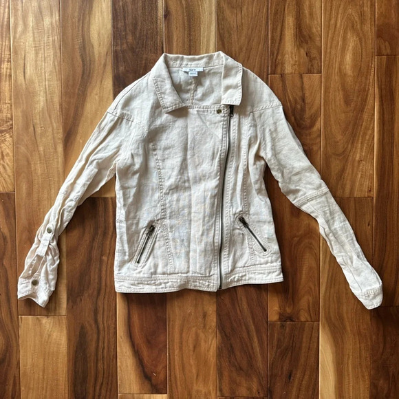 Bar III Jackets & Blazers - Bar III Cream 100% Linen Moto Jacket size XS
